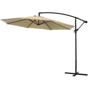 3M Khaki Crank Tilt Solar Banana Light Bar Umbrella Cantilever Parasol with Cross Base