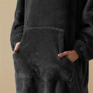 Teddy Bear Oversized Blanket Hoodie, Teddy Black, Fleece