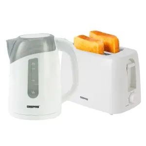 Geepas Kettle and Toaster Set 2200W Illuminating 650W 2 Slice Bread Toaster, White