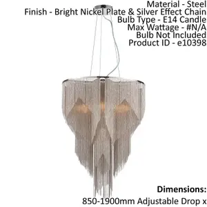 Ceiling Pendant Light Bright Nickel Plate & Silver Effect Chain 6 x 40W E14