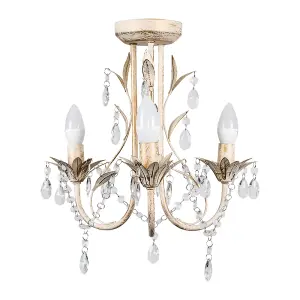 ValueLights Odelia Gloss White Shabby Chic 3 Way Ceiling Light Chandelier with Decorative Black Jewel Beads