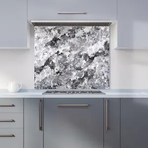 Silver And Black Quartz Effect Premium Glass Kitchen Splashback W600mm x H600mm