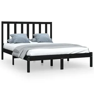 Berkfield Bed Frame Black Solid Wood Pine 140x190 cm