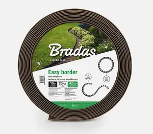 FLEXIBLE GARDEN BORDER GRASS LAWN PATH EDGING WITH PLASTIC PEGS  60mm Brown 10m + 20 Pegs