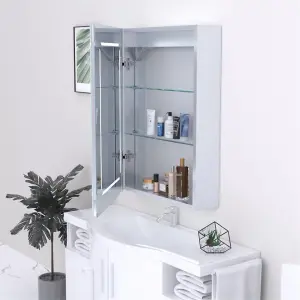 Bathroom Cabinet Wall Mirror - Rectangular 700 x 500mm - LED Light Wall Mirror Cabinet (Rectangle) - Demister Pad