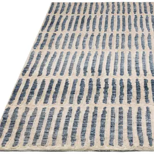 Blue Striped Handmade Luxurious Modern Wool Rug Easy to clean Living Room and Bedroom-160cm X 230cm