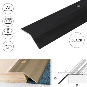 A39 37mm Anodised Aluminium Door Threshold Ramp Profile - Black, 0.9m