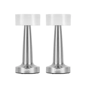 Pair of Rechargeable Table Lamp Portable with Touch Sensor 3 Stepless Dimming, Silver