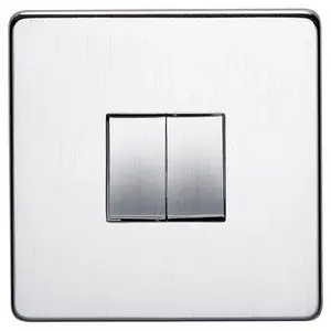 Crabtree 7172/SC Platinum Screwless Low Profile Light Switch 2 Gang 2 Way 10 Amp - Satin Chrome