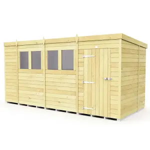 14 x 7 Feet Pent Shed - Single Door With Windows - Wood - L214 x W417 x H201 cm