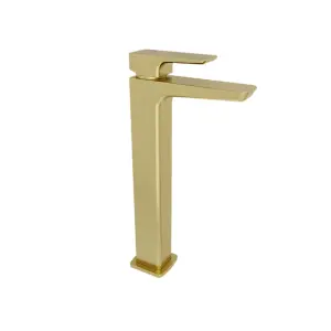 Nes Home Modern Countertop Brushed Brass Tall Square Basin Mono Mixer Tap