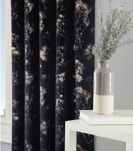 Home Curtains Lucia Thermal Interlined 65w x 54d" (165x137cm) Black Eyelet Curtains (PAIR)