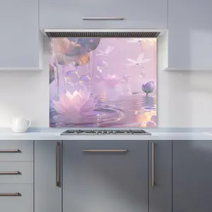 Enchanted Waterlilies and Bubbles Premium Glass Kitchen Splashback W900mm x H750mm