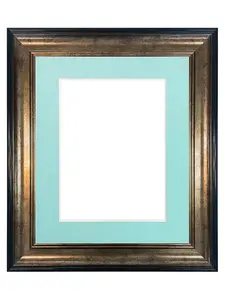 Scandi Black & Gold Frame with Blue Mount for Image Size 10 x 8 Inch