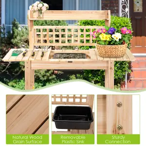 Costway Wooden Garden Potting Table Backyard Patio Balcony Workbench