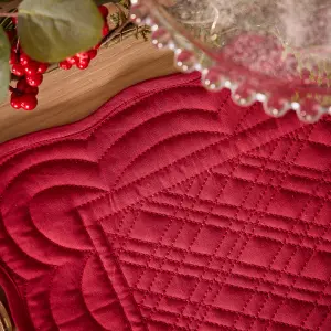 Set of 2 Luxury Red Quilted Scalloped Christmas Dinning Table Placemats Table Clothes 50cm