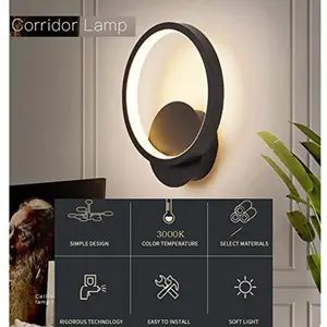 Round Led Wall Light, Warm White 3000K Acrylic Wall Lamp Black