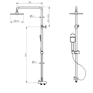 Nes Home Winstead Square Thermostatic Bath Mixer Shower Riser Rail Kit