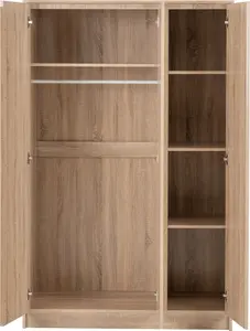 Malvern 3 Door Wardrobe in Sonoma Oak Effect Finish Hanging Rail and Shelving