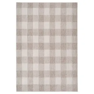 Cream Beige Neutral Boucle Textured Checkered Soft Area Rug 120cm x 170cm