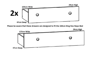 White King Size Bed Storage Euro Frame Drawer Shelves Headboard Solid Slats Nepo