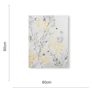 Laura Ashley Spring Blossoms Floral Grey & Yellow Canvas art (H)80cm x (W)60cm