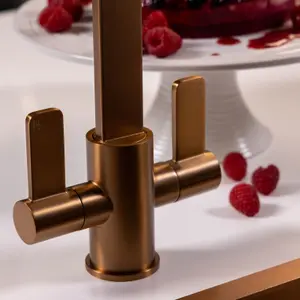 Flode Paddla Dual Lever Kitchen Tap Swan Neck Design Brushed Copper