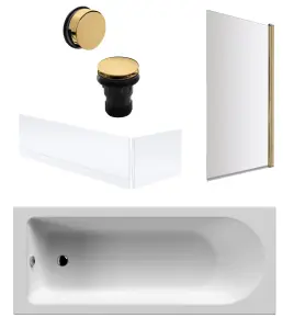 Round Single Ended Bath, Brushed Brass Screen and Waste and Panels - 1700x700mm