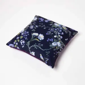 Homescapes Floral Midnight Garden Purple Filled Velvet Cushion 46 x 46 cm