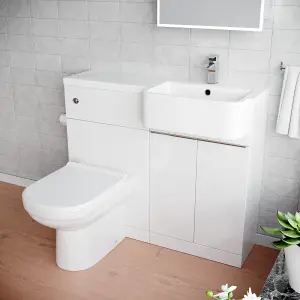 Nes Home 1000mm White RH Freestanding Cabinet with Basin, WC Unit & Toilet