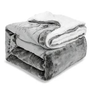 EHC Warm & Soft Sherpa Flannel Fleece Microfiber Blanket, Double Bed, Dark Grey - 150 cm x 200 cm