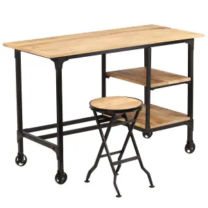 Berkfield Desk with Folding Stool Solid Mango Wood 115x50x76 cm