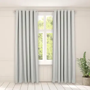 Eyelet Blackout Curtains Geo Embossed PAIR of Thermal Ring Top, Silver - 46X54