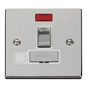 Polished Chrome 13A Fused Ingot Connection Unit Switched With Neon With Flex - White Trim - SE Home