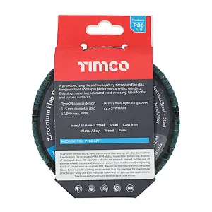 TIMCO Flap Disc Zirconium Type 29 Conical P80 Grit - 115 x 22.23