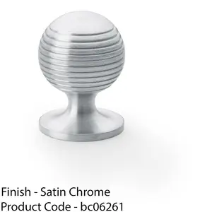 Reeded Ball Door Knob - 32mm Diameter Satin Chrome Lined Cupboard Pull Handle