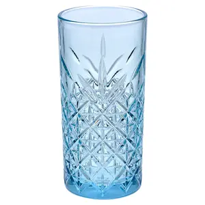 URBNLIVING 450ml 4 Pcs Whisky Scotch Vodka Tumbler Blue Glassware Sets