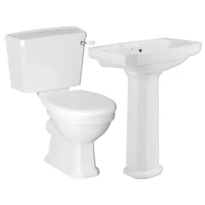 GoodHome Serina White Close-coupled Floor-mounted Toilet & full pedestal basin (W)487mm (H)785mm