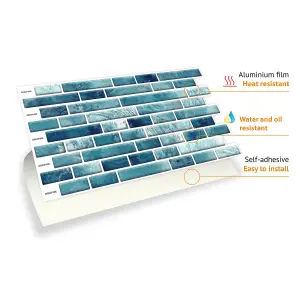 Walplus Mother Pearl Turquoise Jewel Long Mosaic Wall 2D Tile Stickers Multipack 24Pcs