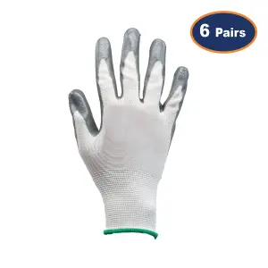 Hand Safety Work Glove Cut Resistant Nitrile Flexi Grip XXL Size Grey/White 6Pcs