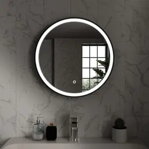 Harper & Harlow 600x600 Lyra Matt Black LED Illuminated Round Bathroom Mirror