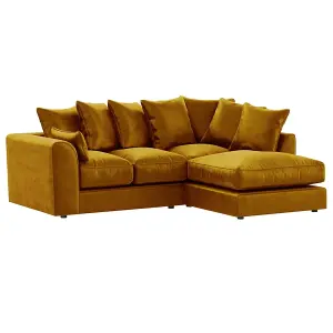 Brooklyn Plush Velvet 3 to 4 Seater L Shaped Corner Sofa Gold Right Hand Facing