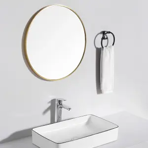 Gold Round Wall Mounted Aluminium Framed Bathroom Mirror Vanity Mirror 60 cm