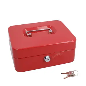 8" Petty Cash Box Money Coin Tin Deposit Security Safe Organiser 2 Keys Red