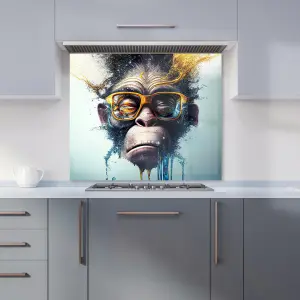 Monkey With Glasses Splashart Premium Glass Kitchen Splashback W900mm x H750mm