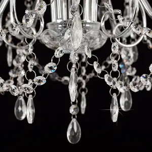 ValueLights Viscount 5 Way Silver Chrome Ceiling Light Chandelier with Lead Crystal Droplets