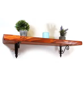 Wooden Shelf with Bracket WOZ 190x140mm Black 225mm Teak Length of 200cm