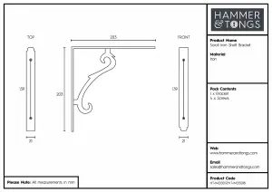 Hammer & Tongs Scroll Iron Shelf Bracket - D205mm - Raw - Pack of 2