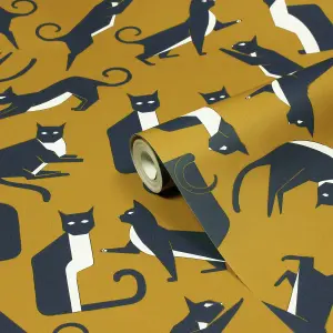 furn. Geo Cat Mustard Yellow Printed Wallpaper Sample