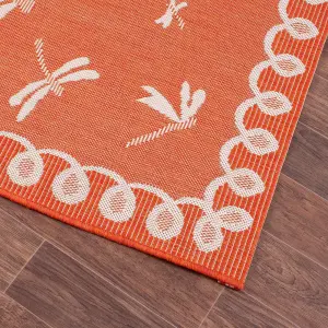 Orange Outdoor Rug, Animal Bordered Stain-Resistant Rug For Patio Decks Balcony, Modern Outdoor Area Rug-120cm X 170cm